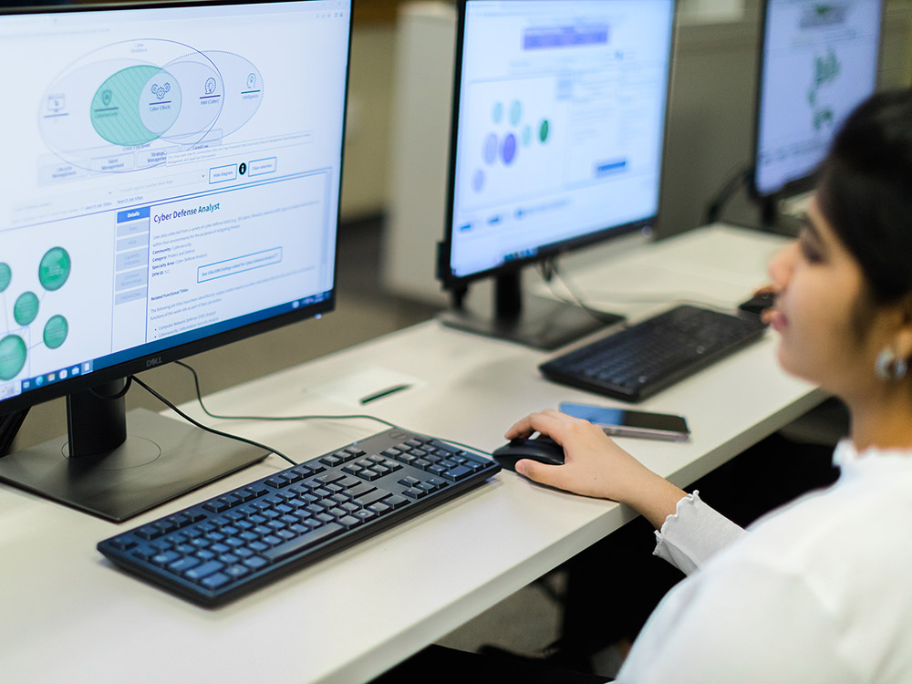 two students in a data center